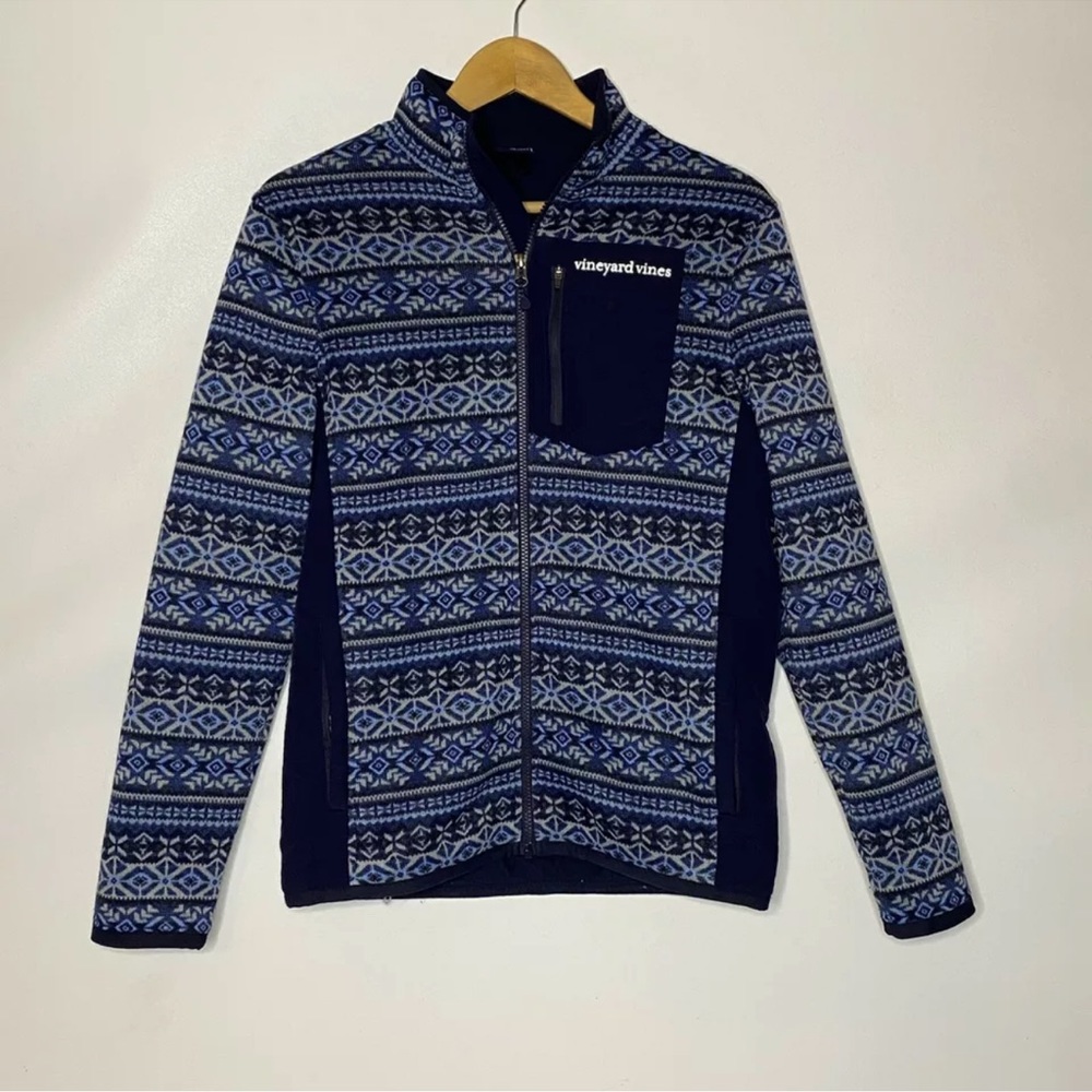 Vineyard Vines Fairisle Full Zip Mock Neck Jacket Blue Multi Size XS - Picture 1 of 6